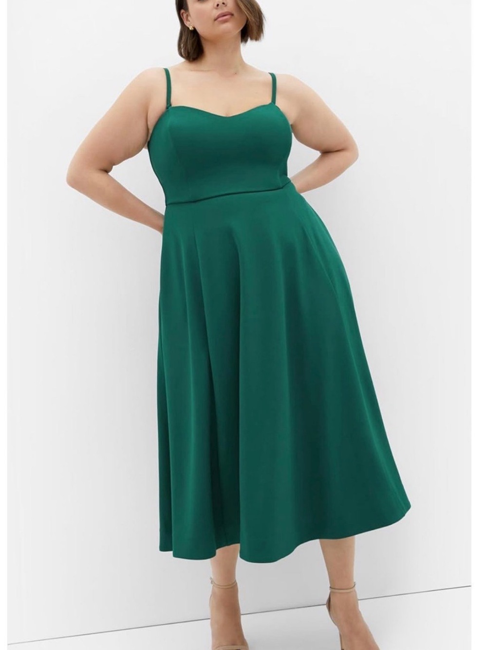 City Chic Emerald Green Midi Dress with Spaghetti Straps